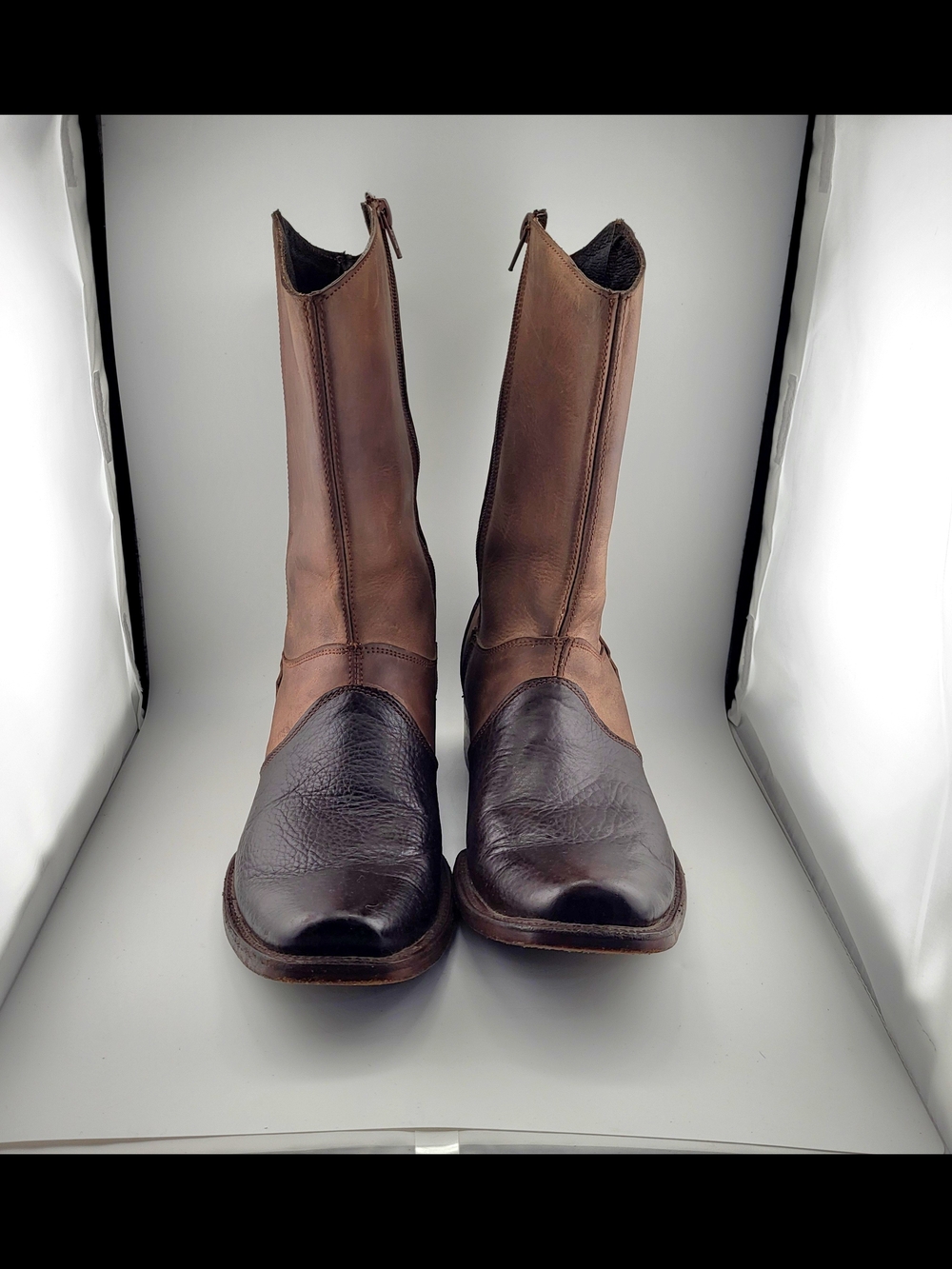 Potro Rebelde Men's Brn/Blk Leather Western Boots Zippers Mexico Men 8 1/2